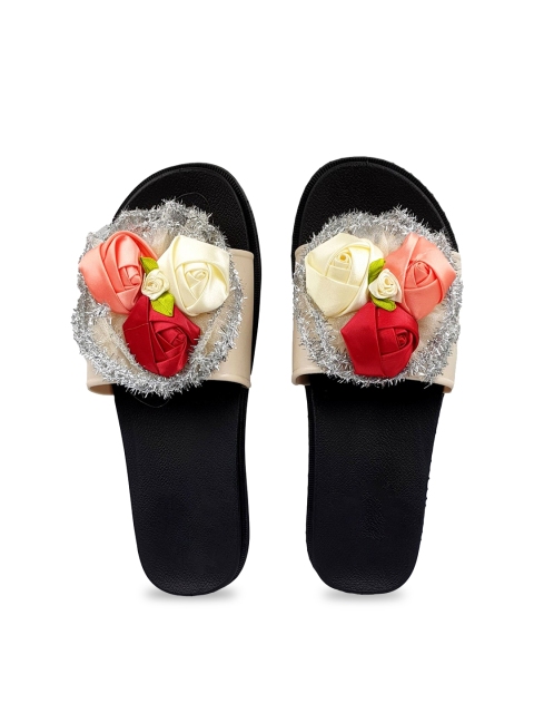 

Pampy Angel Women Cream-Coloured & Red Embellished Water-Resistant Sliders