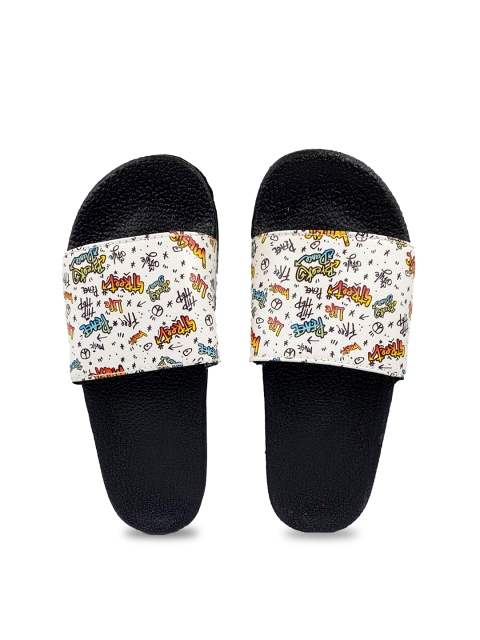 

Pampy Angel Women White & Orange Printed Water-Resistant Sliders
