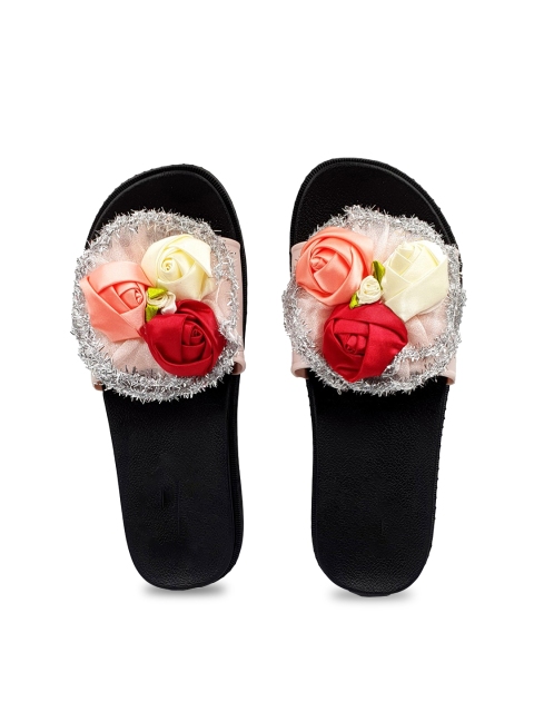 

Pampy Angel Women Cream-Coloured & Red Embellished Water-Resistant Sliders