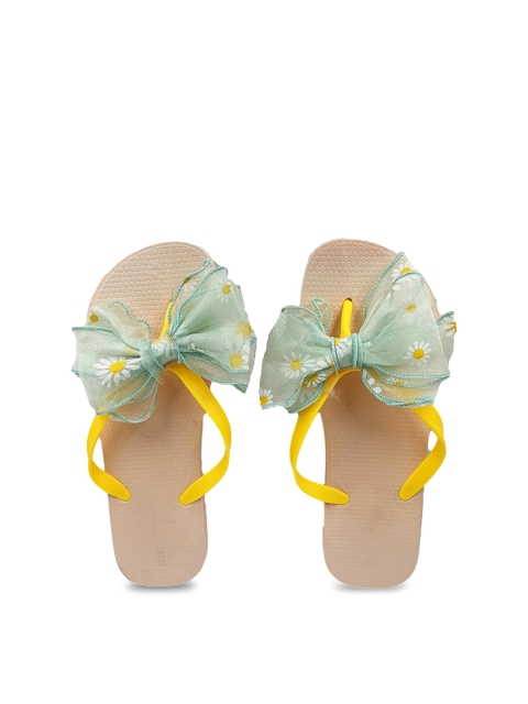 

Pampy Angel Women Green & Yellow Embellished Water-Resistant Thong Flip-Flops