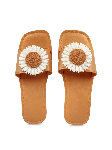 

Pampy Angel Women Tan & White Embellished Water-Resistant Sliders