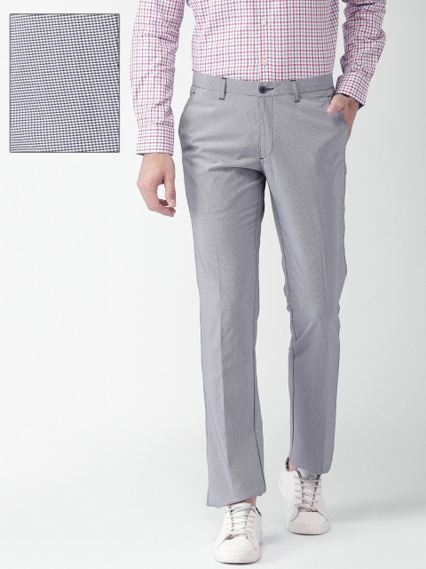 

INVICTUS Navy & White Slim Fit Formal Trousers, Navy blue