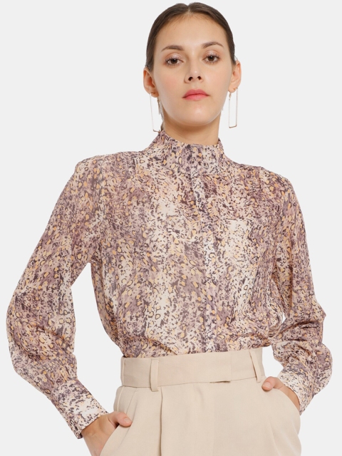 

ELLE Beige & Grey Animal Printed Regular Top