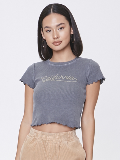 

FOREVER 21 Women Charcoal & Cream-Coloured Fitted Crop Top