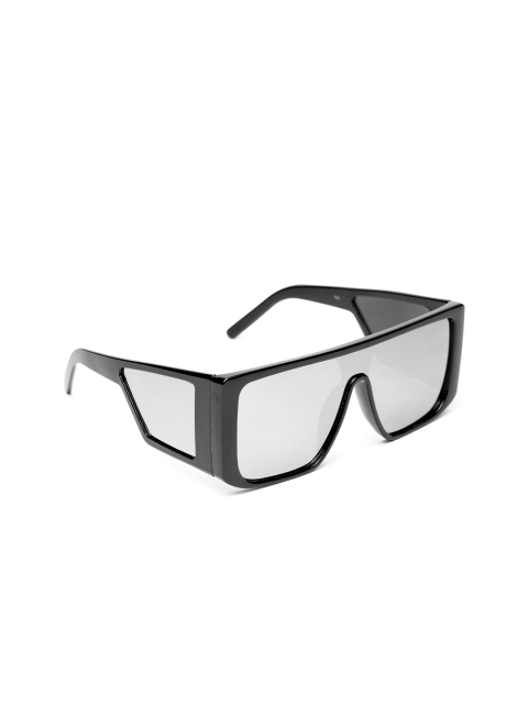 

FUZOKU Men Mirrored Lens & Black Oversized Sunglasses with UV Protected Lens, Silver