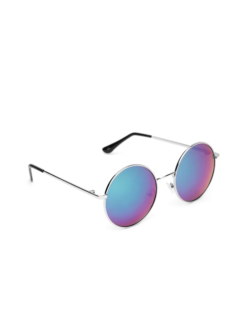 

FUZOKU Men Mirrored Lens & Silver-Toned Round Sunglasses, Blue