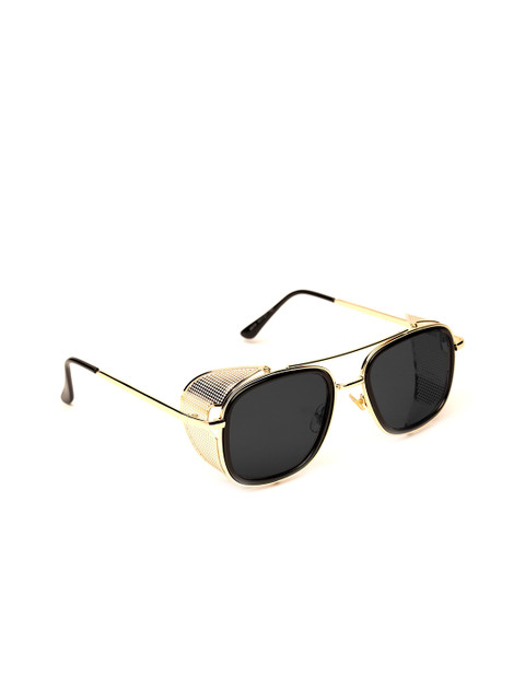 

FUZOKU Men Black Lens & Gold-Toned Oversized Sunglasses with UV Protected Lens