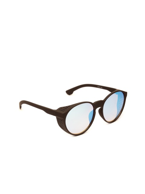 

FUZOKU Men Blue Lens & Brown Round Sunglasses with Polarised Lens FZKSS2020SG0148