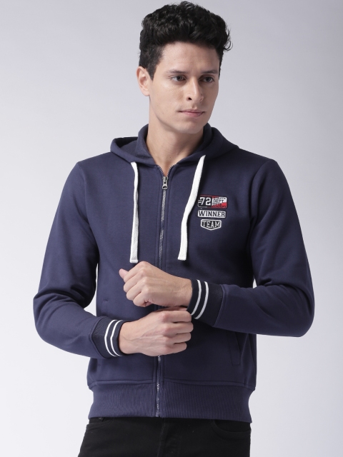 

Moda Rapido Men Navy Solid Front Open Sweatshirt, Navy blue