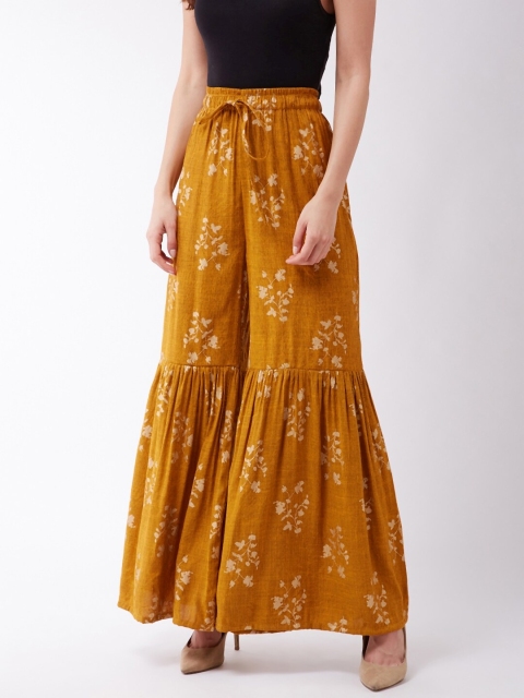 

InWeave Women Mustard & Pink Printed Flared Palazzos