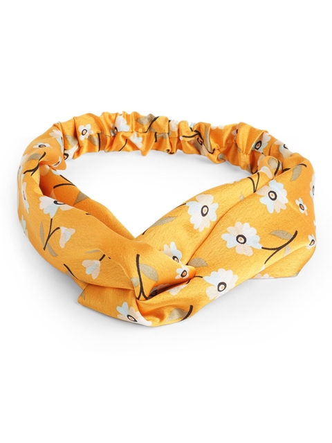 

ToniQ Yellow & White Floral Printed Satin Twisted Hairband