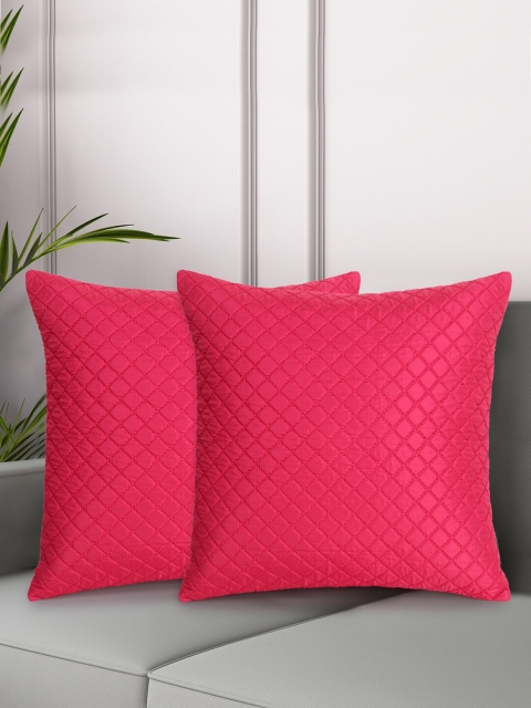 

Mezposh Pink Set of 2 Checked Square Cushion Covers