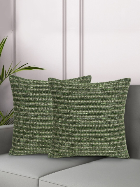 

Mezposh Green Set of 2 Striped Square Cushion Covers