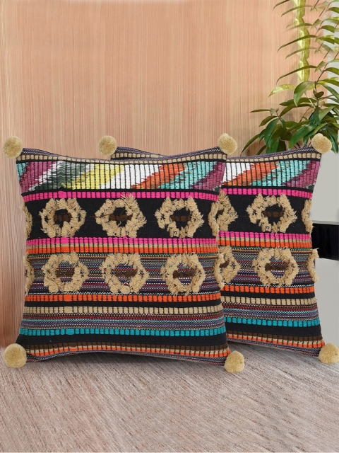 

Mezposh Beige & Black Set of 2 Embellished Square Cushion Covers