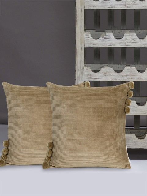 

Mezposh Khaki Set of 2 Striped Square Cushion Covers