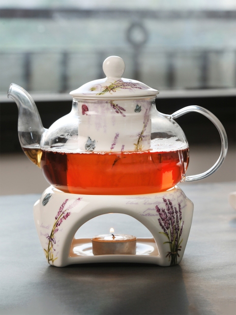 

Bigsmall White & PurplePrinted Glass Kettle Set