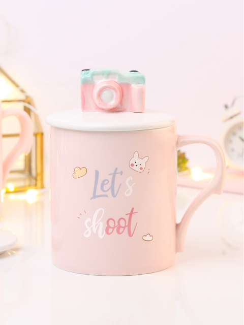 

Bigsmall Pink & WhitePrinted Ceramic Mug with 3D Lid & Spoon