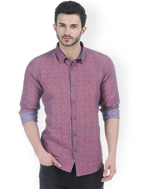 

Basics Red Printed Slim Fit Casual Shirt