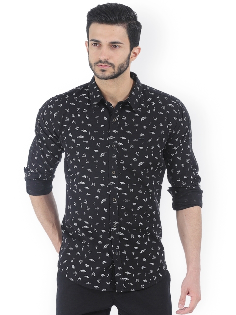 

Basics Black Printed Slim Fit Casual Shirt