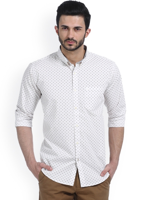 

Basics Beige Printed Slim Fit Casual Shirt