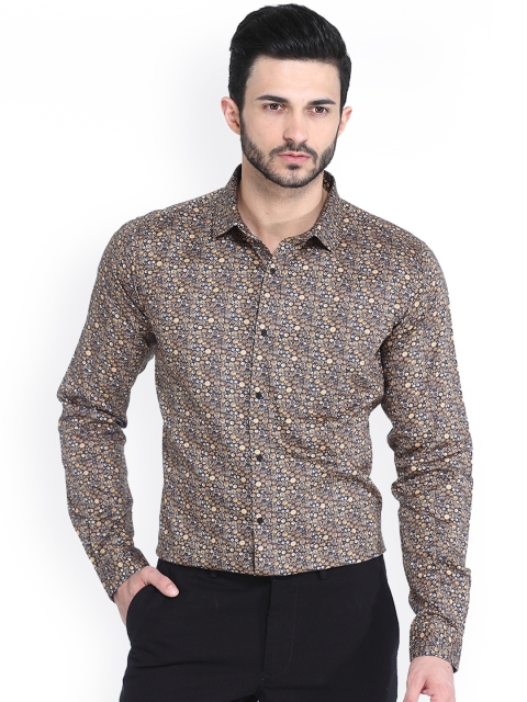 

Basics Beige Printed Slim Fit Smart Casual Shirt