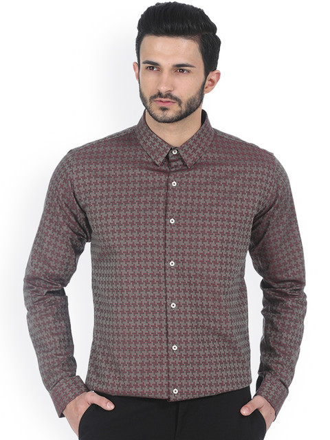

Basics Red Printed Slim Fit Smart Casual Shirt