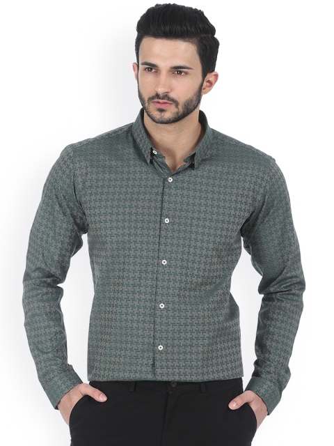 

Basics Green Printed Slim Fit Smart Casual Shirt