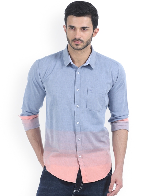 

Basics Blue & Orange Ombre-Dyed Slim Fit Casual Shirt