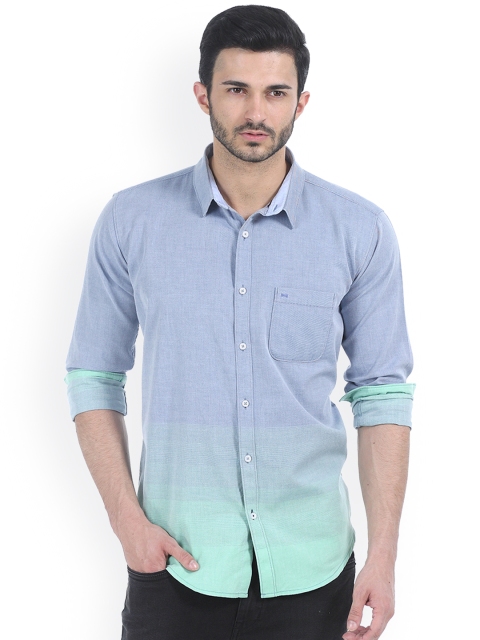 

Basics Blue & Green Ombre-Dyed Slim Fit Casual Shirt