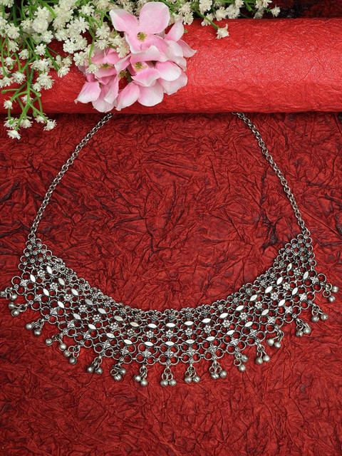 

Moedbuille Silver-Plated Brass Tasselled Tribal Oxidised Handcrafted Afghan Necklace