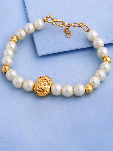 

Dare by Voylla Men Gold-Toned & White Alloy Gold-Plated Link Bracelet