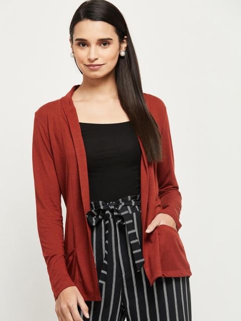 

max Women Red Solid Open Front Shrug