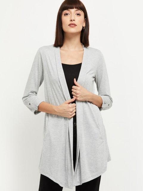 

max Women Grey Melange Solid Open Front Shrug
