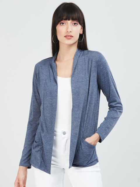 

max Women Blue Solid Open Front Shrug