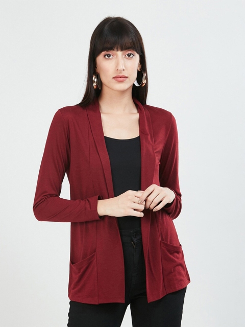 

max Women Maroon Solid Open Front Shrug