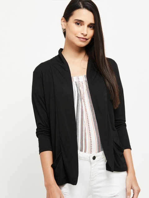 

max Women Black Solid Open Front Shrug