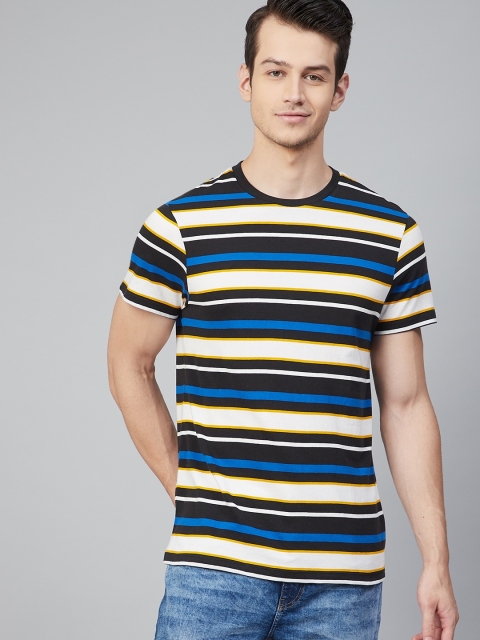 

Roadster Men Black Striped Round Neck T-shirt