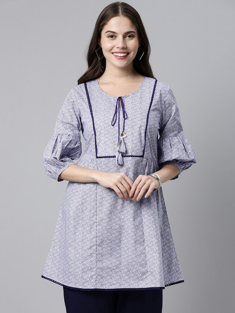 

ETIQUETTE Women White & Blue Floral Printed Kurta