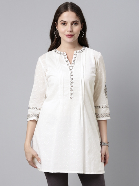 

ETIQUETTE Women White Woven Design Thread Work Kurti