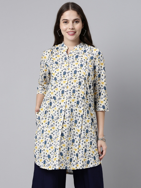 

ETIQUETTE Women White & Yellow Quirky Printed A-lIne Kurta