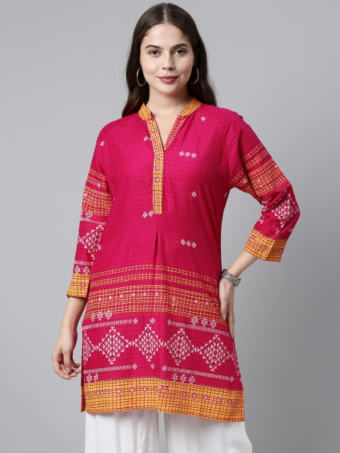 

ETIQUETTE Women Pink & Mustard Yellow Ethnic Motifs Printed Kurta