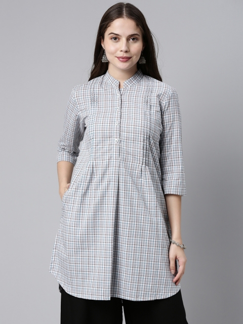 

ETIQUETTE Women Grey & Blue Checked Kurta