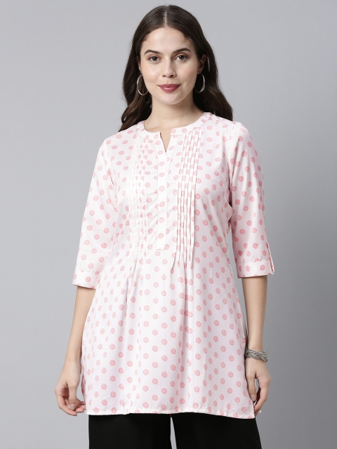 

ETIQUETTE Women White & Peach-Coloured Printed Kurti