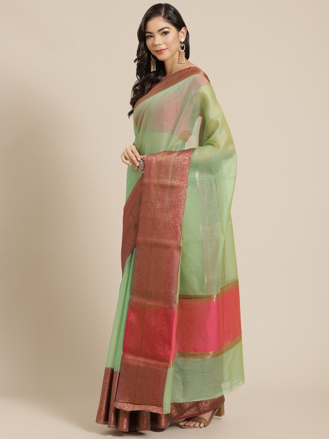 

Mitera Green Checked Celebrity Banarasi Saree