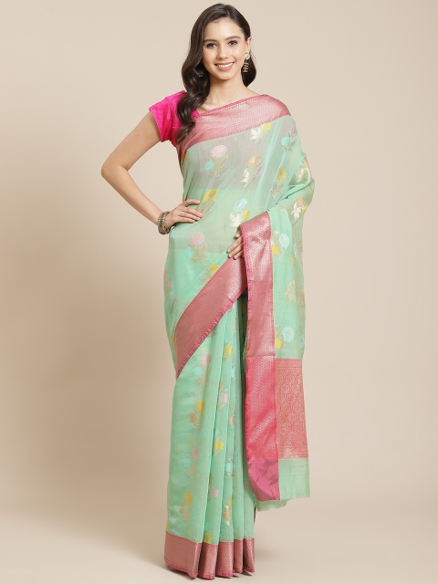 

Mitera Green Liva Floral Woven Design Banarasi Saree