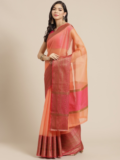 

Mitera Peach-Coloured Checked Celebrity Banarasi Saree