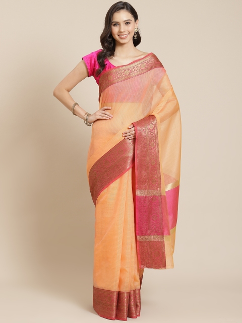 

Mitera Orange Liva Solid Banarasi Saree