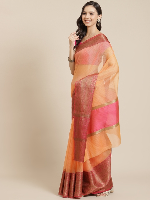 

Mitera Orange Liva Solid Banarasi Saree