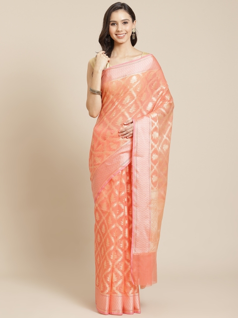 

Mitera Orange & Golden Liva Ethnic Motifs Woven Design Banarasi Saree