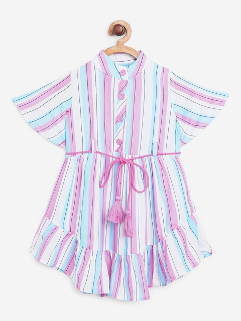 

Bella Moda Girls White & Pink Striped Fit & Flare Dress with Belt